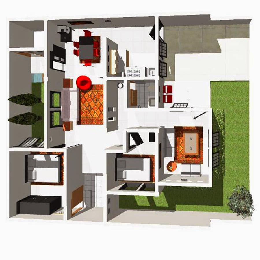 Desain Rumah 3 Kamar dengan Konsep Taman Indoor
