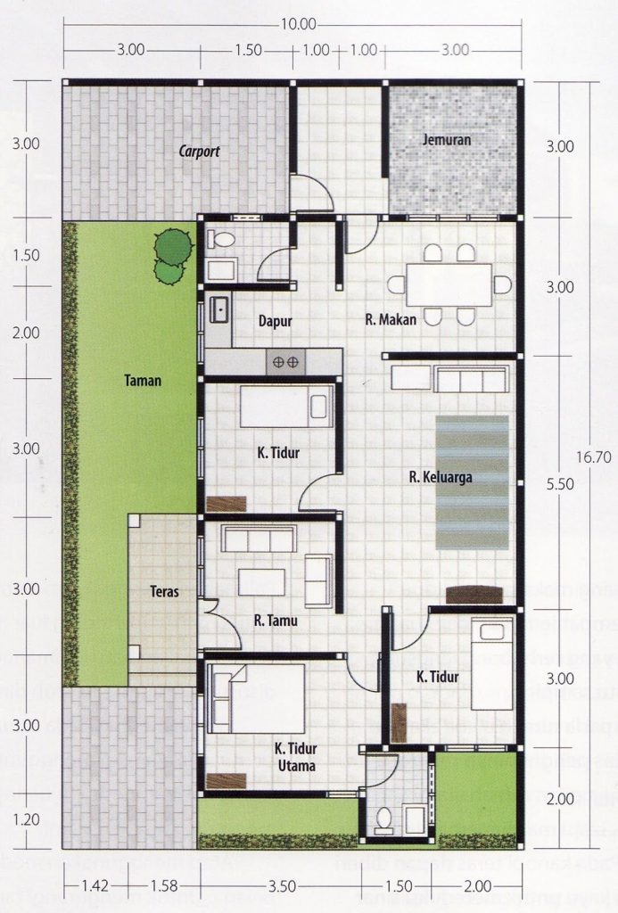 Desain Rumah Ukuran 8x12 Dengan 3 Kamar Tidur - Homecare24