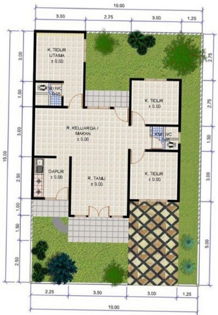 Desain Rumah 8x10 dengan Ruang Tengah Luas
